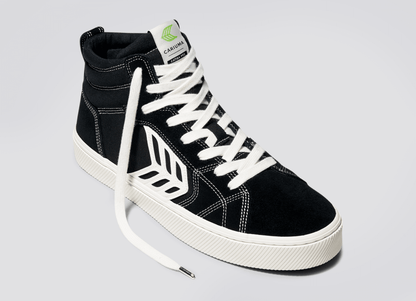 CATIBA PRO High Black Suede and Canvas Contrast Thread Ivory Logo Sneaker