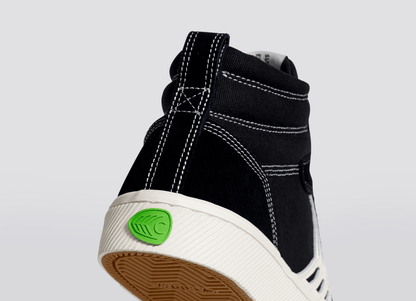 CATIBA PRO High Black Suede and Canvas Contrast Thread Ivory Logo Sneaker