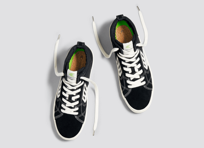 CATIBA PRO High Black Suede and Canvas Contrast Thread Ivory Logo Sneaker