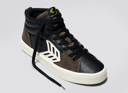 CATIBA PRO High Black Premium Leather Dark Khaki Suede Ivory Logo Sneaker