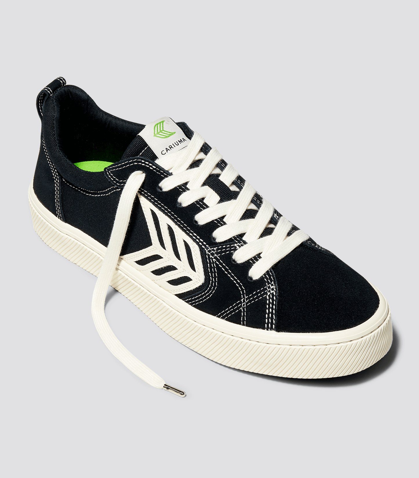 CATIBA PRO Low Black Suede and Canvas Contrast Thread Ivory Logo Sneaker