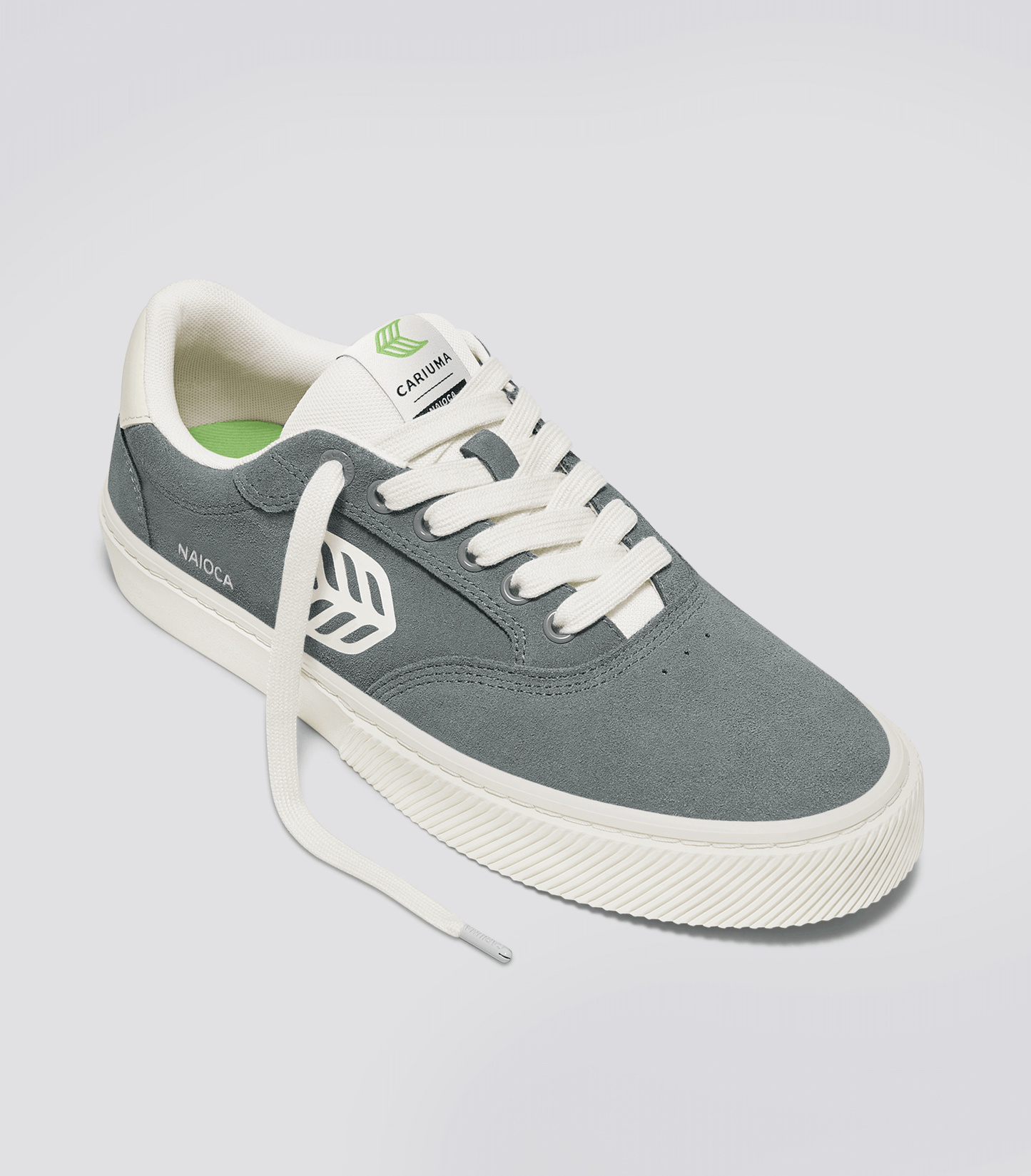 NAIOCA Charcoal Grey Suede Ivory Logo Sneaker