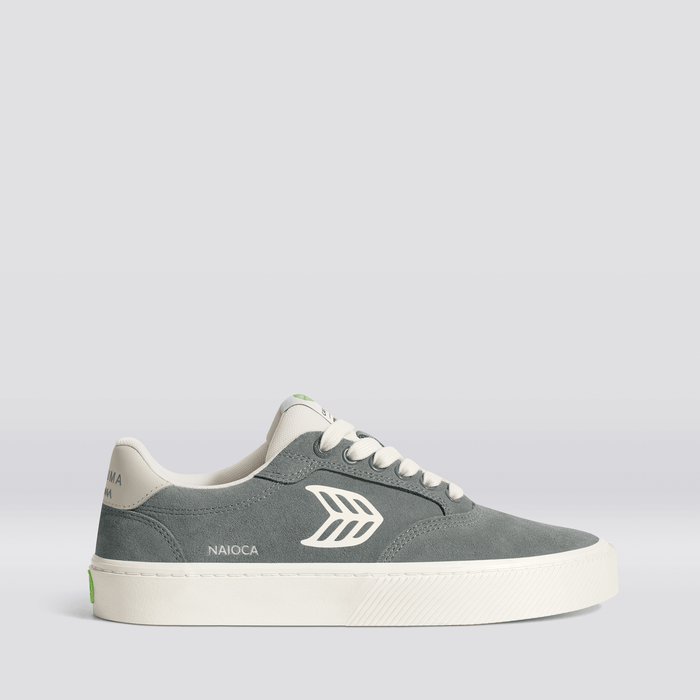 NAIOCA Charcoal Grey Suede Ivory Logo Sneaker