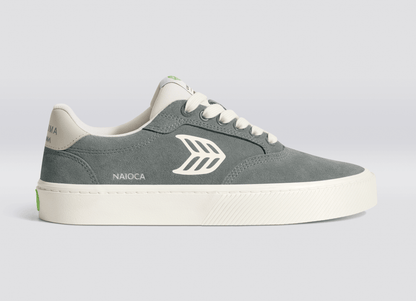 NAIOCA Charcoal Grey Suede Ivory Logo Sneaker