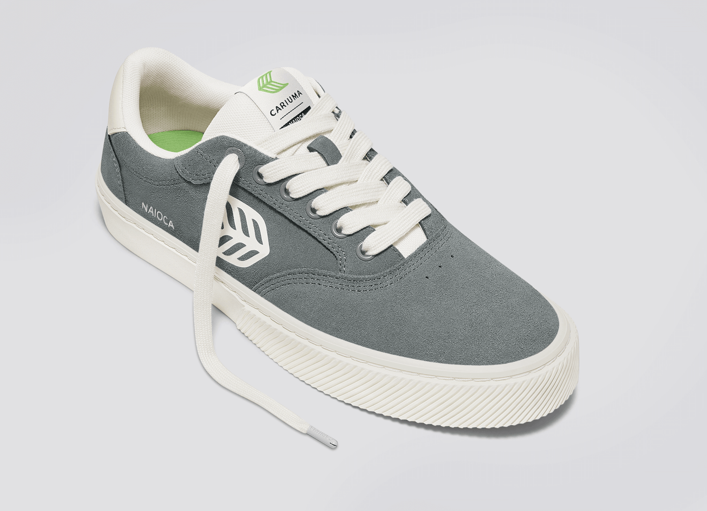 NAIOCA Charcoal Grey Suede Ivory Logo Sneaker