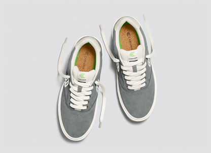 NAIOCA Charcoal Grey Suede Ivory Logo Sneaker