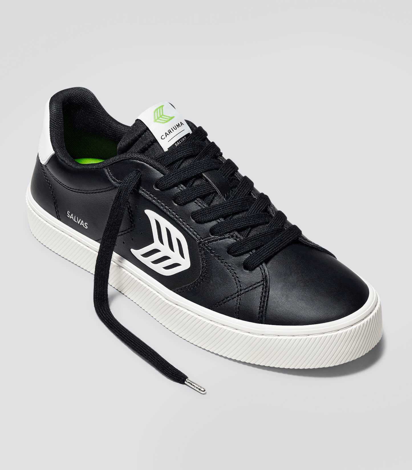 SALVAS Black Leather Off-White Logo Sneaker