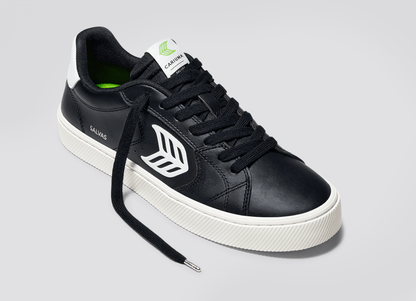 SALVAS Black Leather Off-White Logo Sneaker