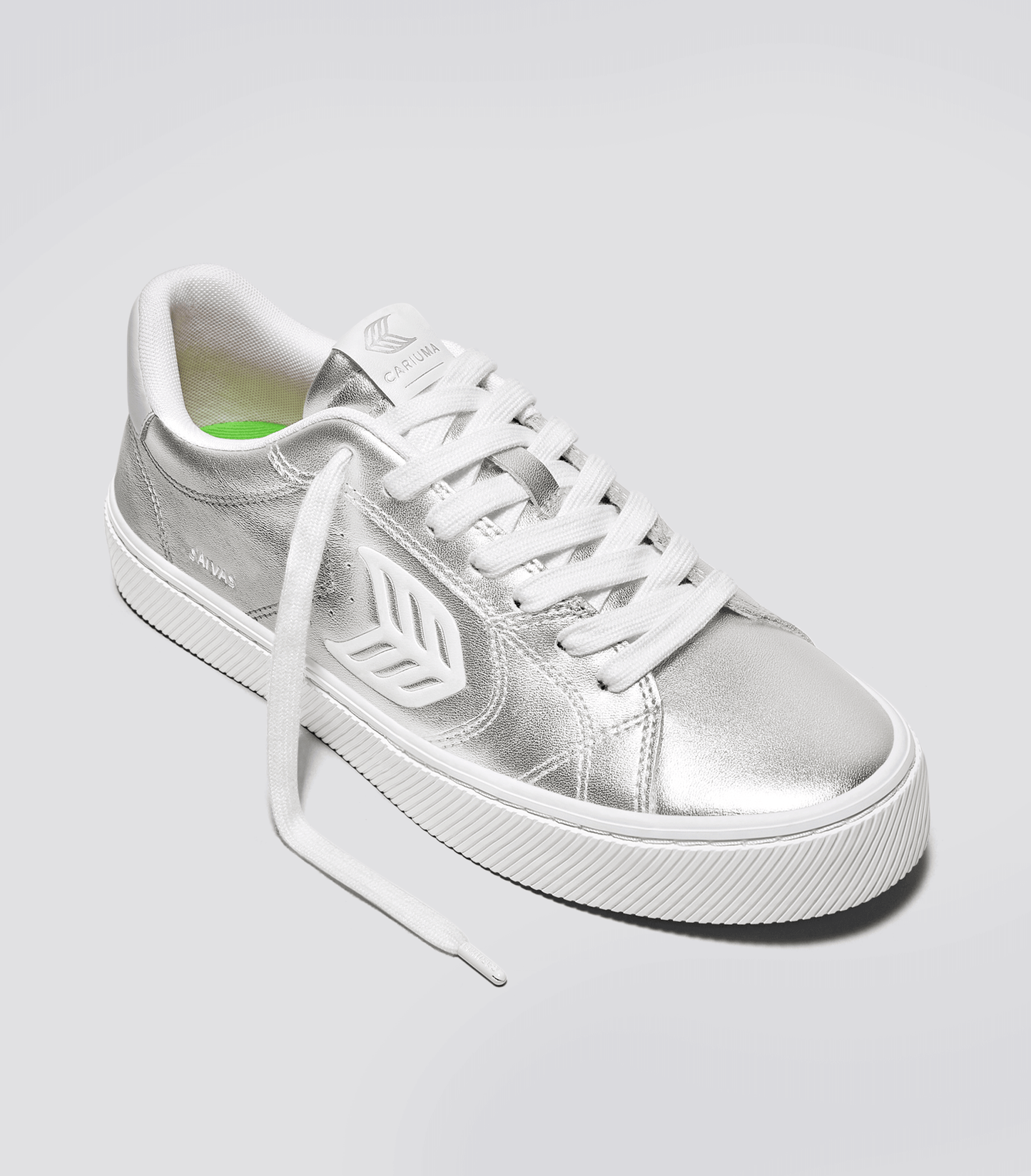 SALVAS Metallic Silver Leather White Logo Sneaker