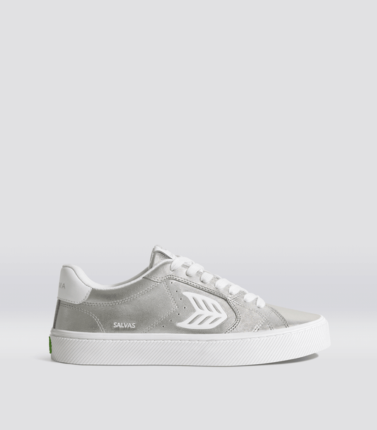 SALVAS Metallic Silver Leather White Logo Sneaker