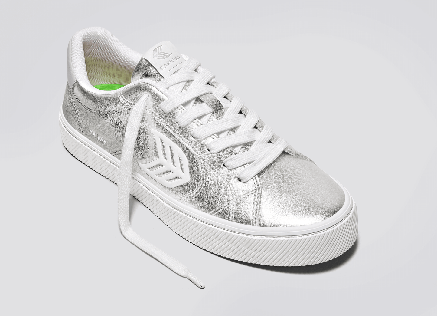 SALVAS Metallic Silver Leather White Logo Sneaker