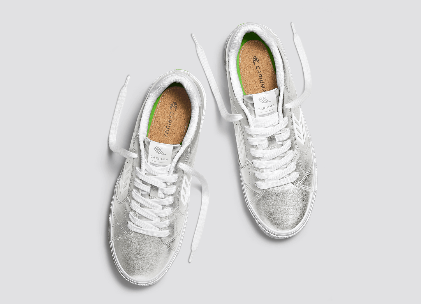 SALVAS Metallic Silver Leather White Logo Sneaker