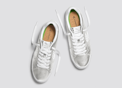 SALVAS Metallic Silver Leather White Logo Sneaker