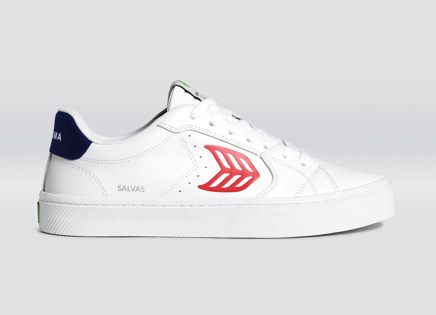 SALVAS White Leather Red Logo Navy Sneaker