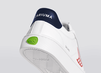 SALVAS White Leather Red Logo Navy Sneaker