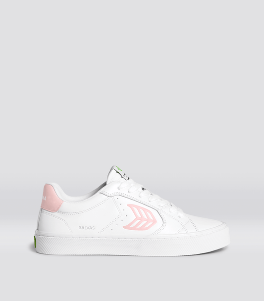 SALVAS White Leather Rose Logo Sneaker