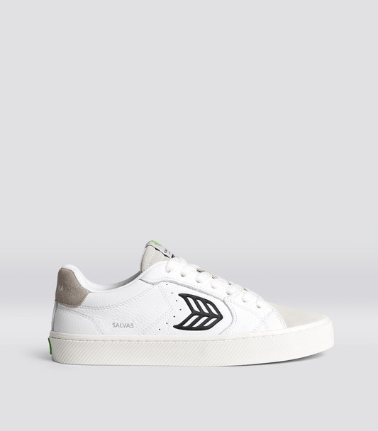 SALVAS White Premium Leather Vintage White Suede Black Logo Sneaker