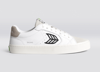 SALVAS White Premium Leather Vintage White Suede Black Logo Sneaker