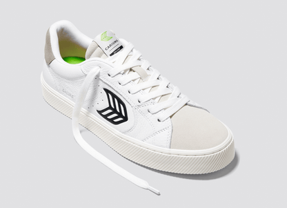 SALVAS White Premium Leather Vintage White Suede Black Logo Sneaker