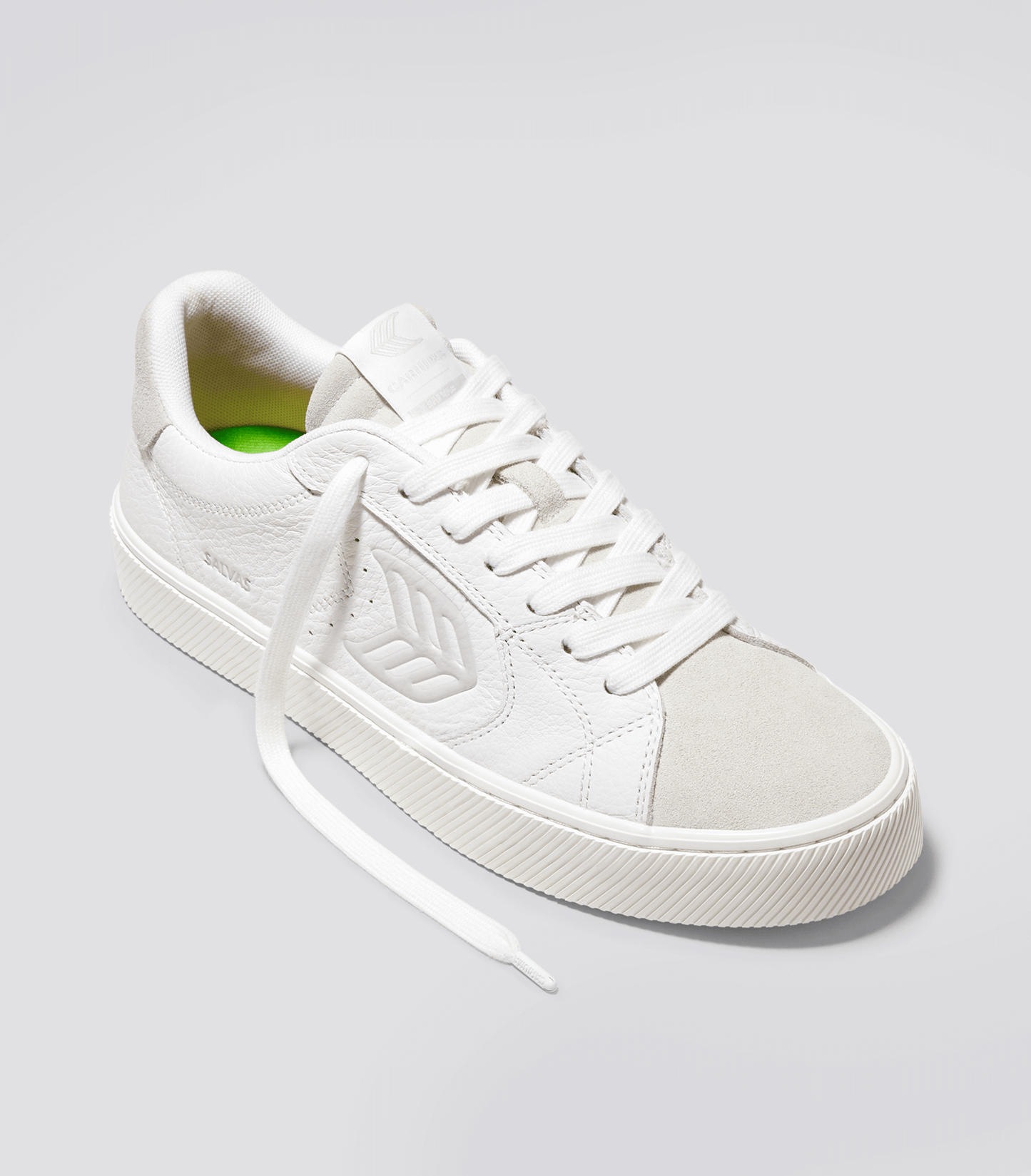 SALVAS White Premium Leather Vintage White Suede Ice Logo Sneaker