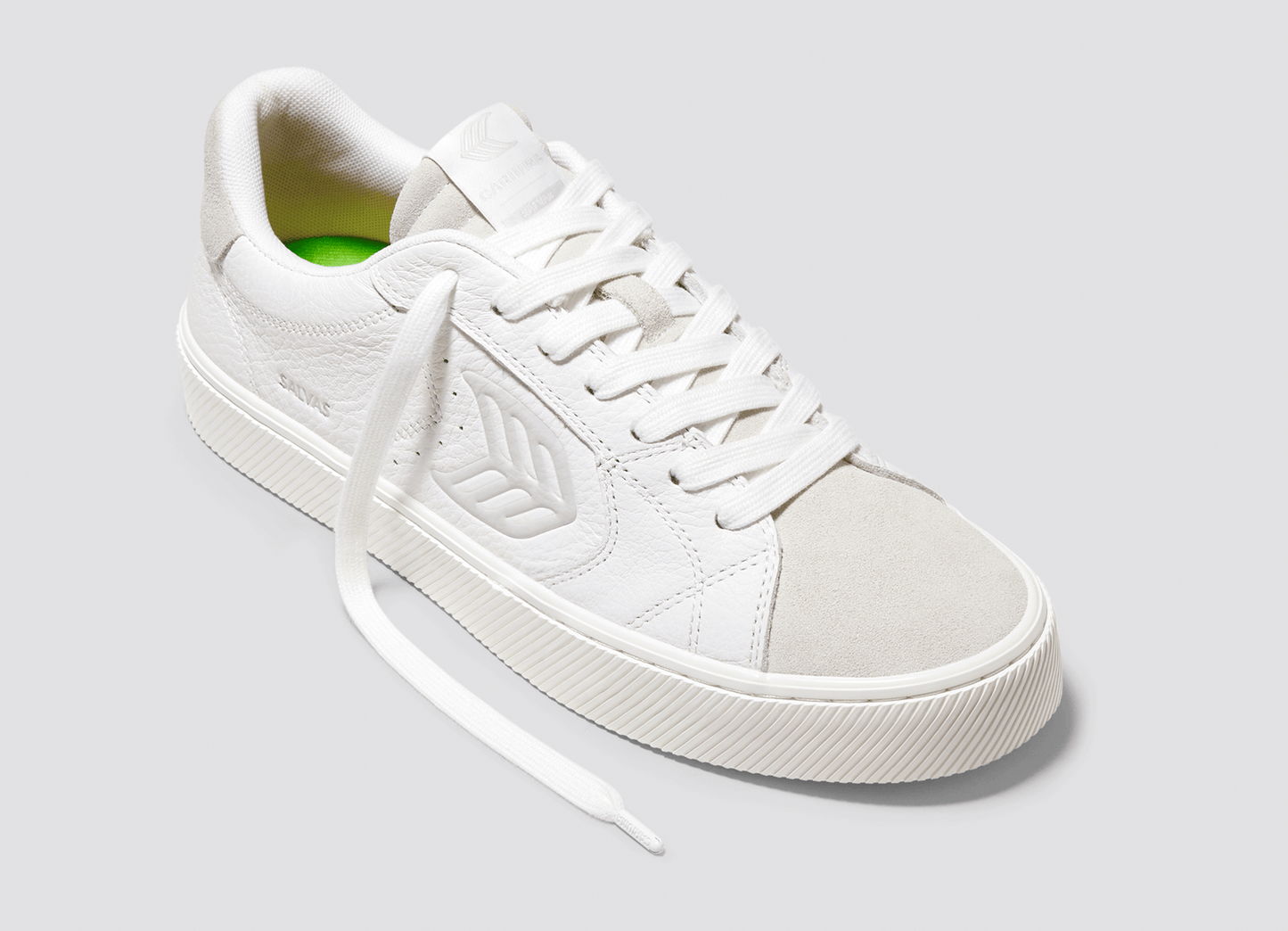 SALVAS White Premium Leather Vintage White Suede Ice Logo Sneaker