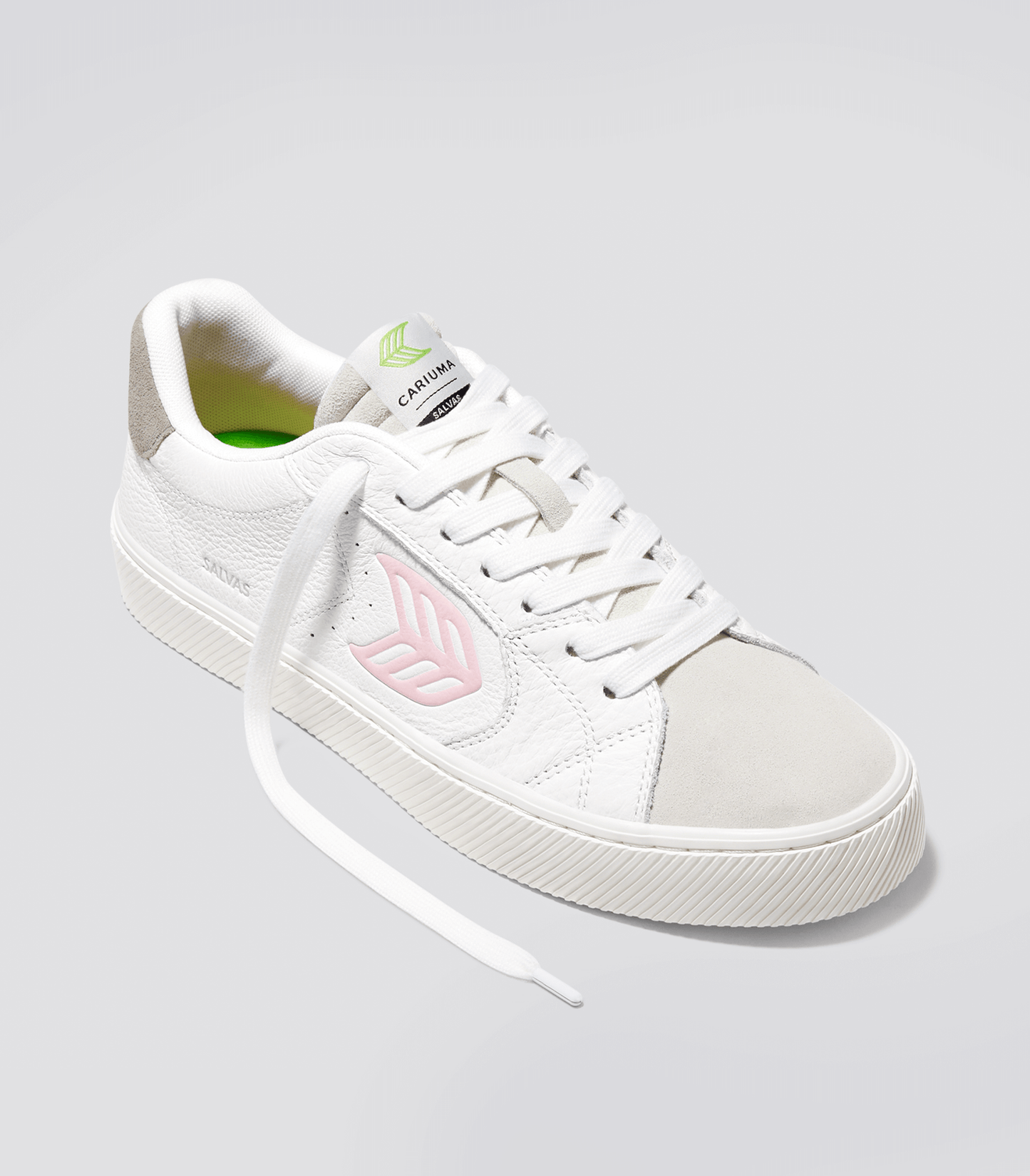 SALVAS White Premium Leather Vintage White Suede Rose Logo Sneaker