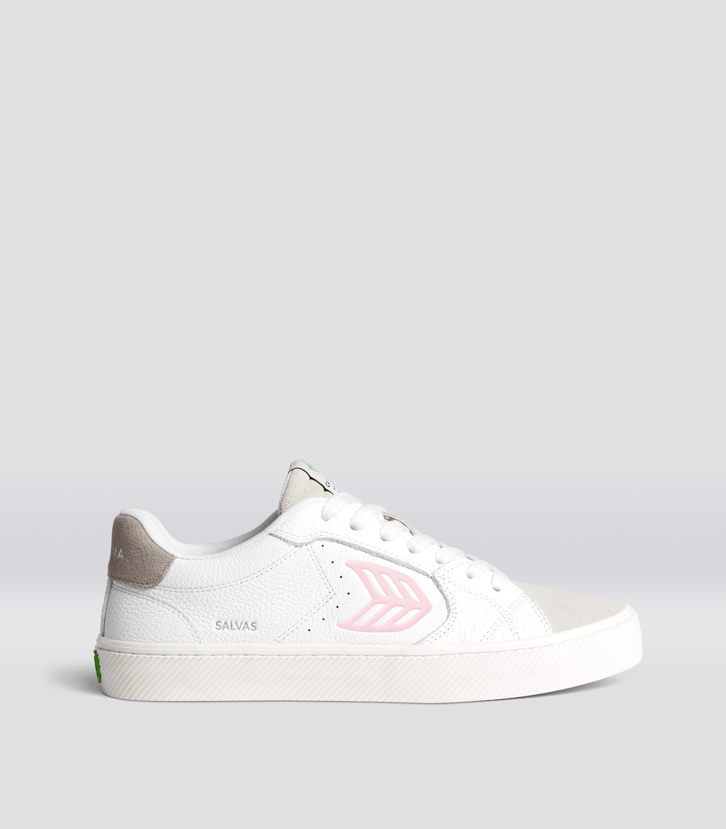 SALVAS White Premium Leather Vintage White Suede Rose Logo Sneaker