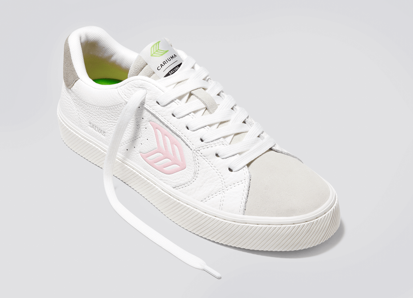 SALVAS White Premium Leather Vintage White Suede Rose Logo Sneaker