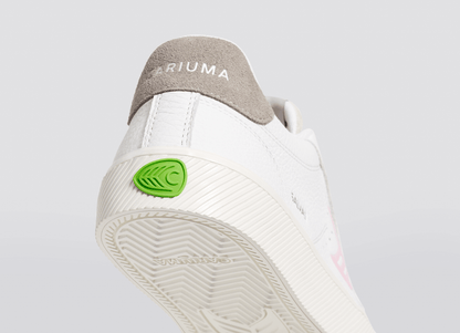 SALVAS White Premium Leather Vintage White Suede Rose Logo Sneaker