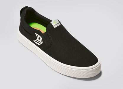 SLIP-ON Black Canvas Off-White Logo Sneaker