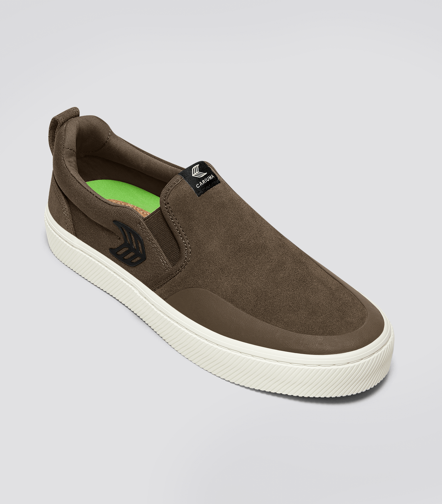 SLIP-ON PRO Dark Khaki Suede and Canvas Black Logo Snekaer Sneaker