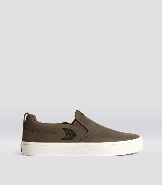 SLIP-ON PRO Dark Khaki Suede and Canvas Black Logo Snekaer Sneaker