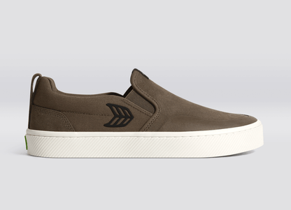 SLIP-ON PRO Dark Khaki Suede and Canvas Black Logo Snekaer Sneaker