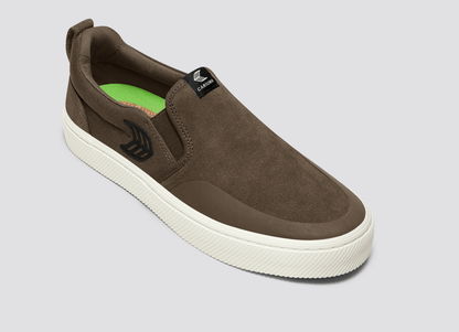 SLIP-ON PRO Dark Khaki Suede and Canvas Black Logo Snekaer Sneaker