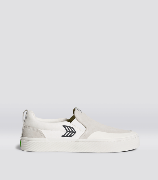 SLIP-ON PRO Off-White Canvas Vintage White Suede Black Logo Sneaker