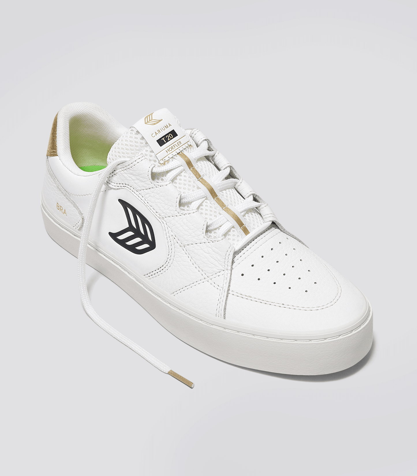 T20 PRO Hoefler 2024 White Premium Leather and Mesh Black Logo Gold Sneaker