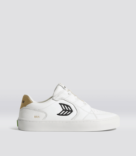 T20 PRO Hoefler 2024 White Premium Leather and Mesh Black Logo Gold Sneaker