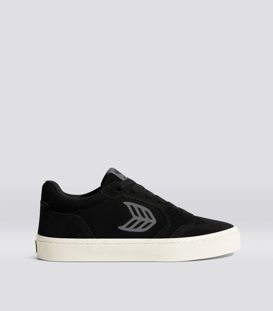 VALLELY Black Suede Steel Grey Logo Sneaker