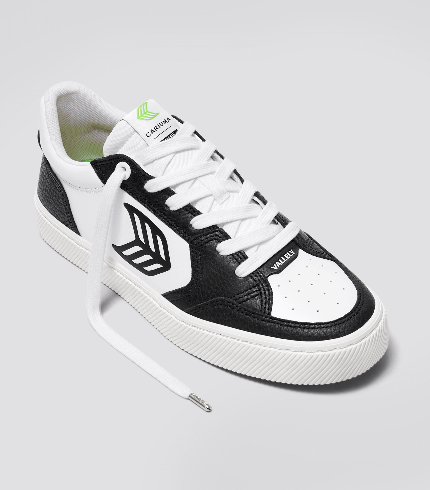 VALLELY White Leather Black Accents Sneaker