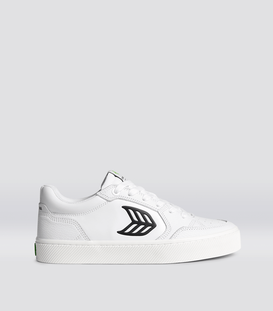 VALLELY White Leather Black Logo Sneaker