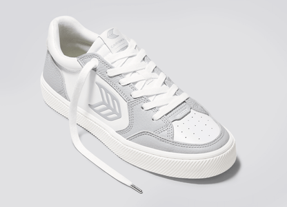 VALLELY White Leather Onyx Grey Accents Sneaker